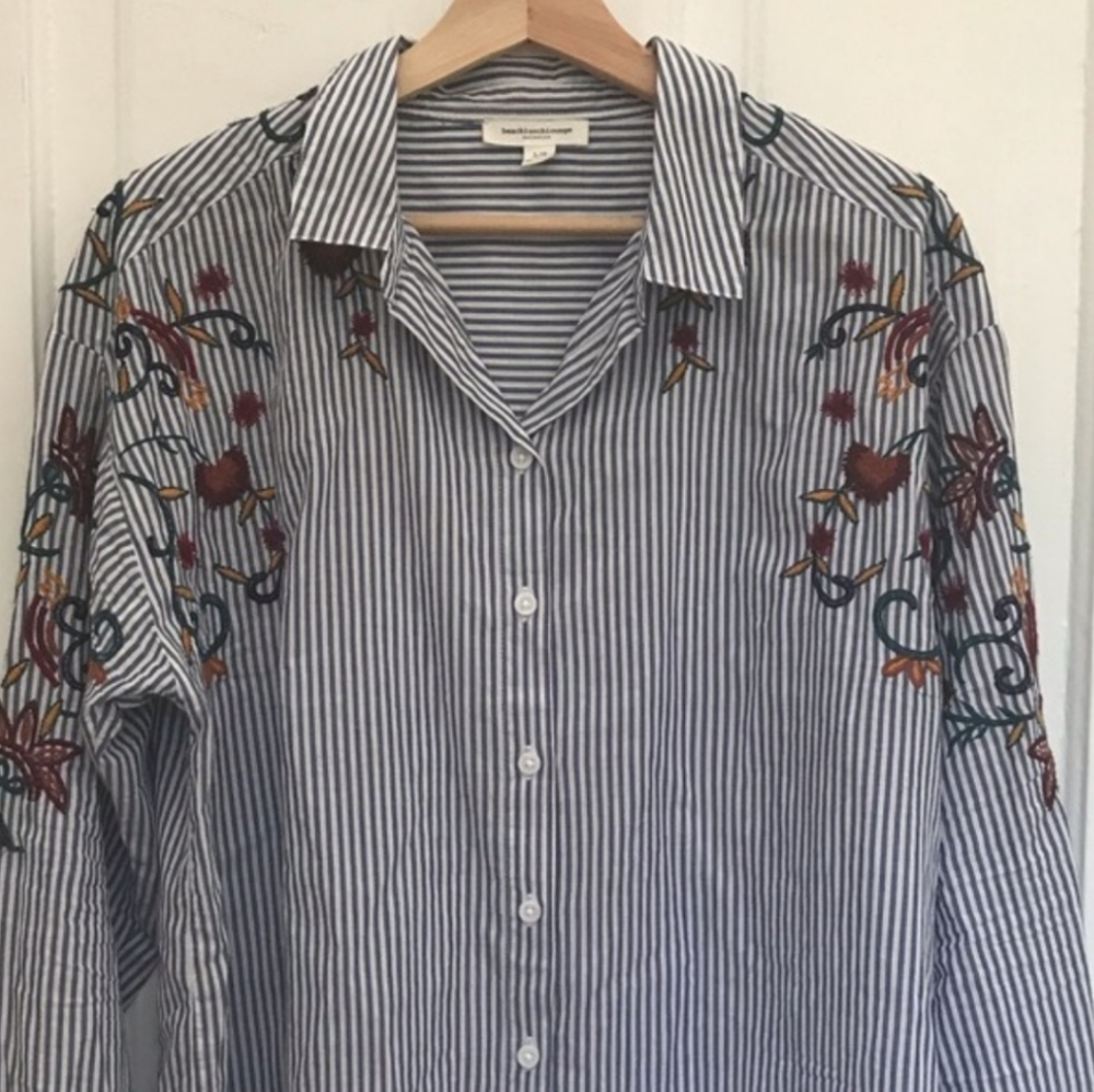 Beachlunchlounge Embroidered Striped Blouse